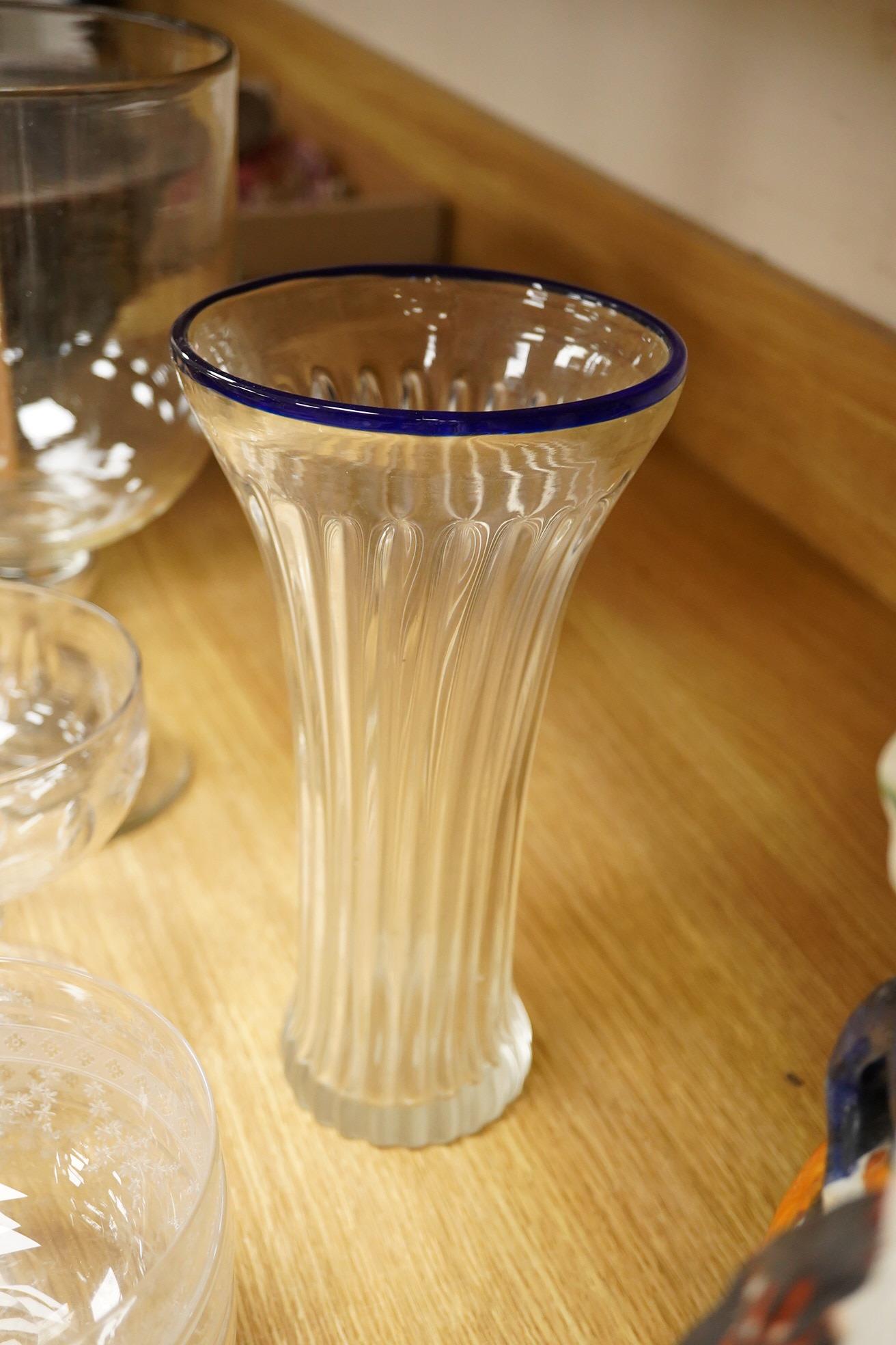 A group of 19th century and later glass; including a set of finger bowls, a comport and large glass celery style vase-29cm high (10)